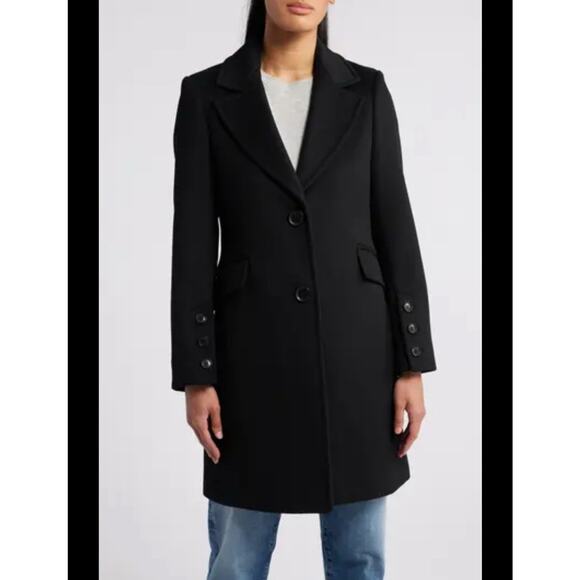 Sam Edelman NWT Coat Womens 6 Black Wool Two Button Twill Reefer - Picture 1 of 3